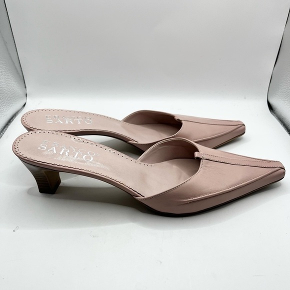 Franco Sarto Mules Pink Pointed Toe Block Heel Slip On Heels Leather Size 8 - Picture 2 of 8